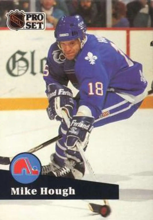 Hockey player in Quebec Nordiques jersey #18 highlights Mike Hough Hockey Card