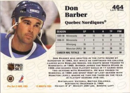 Hockey card of Don Barber from the Quebec Nordiques with a blue helmet