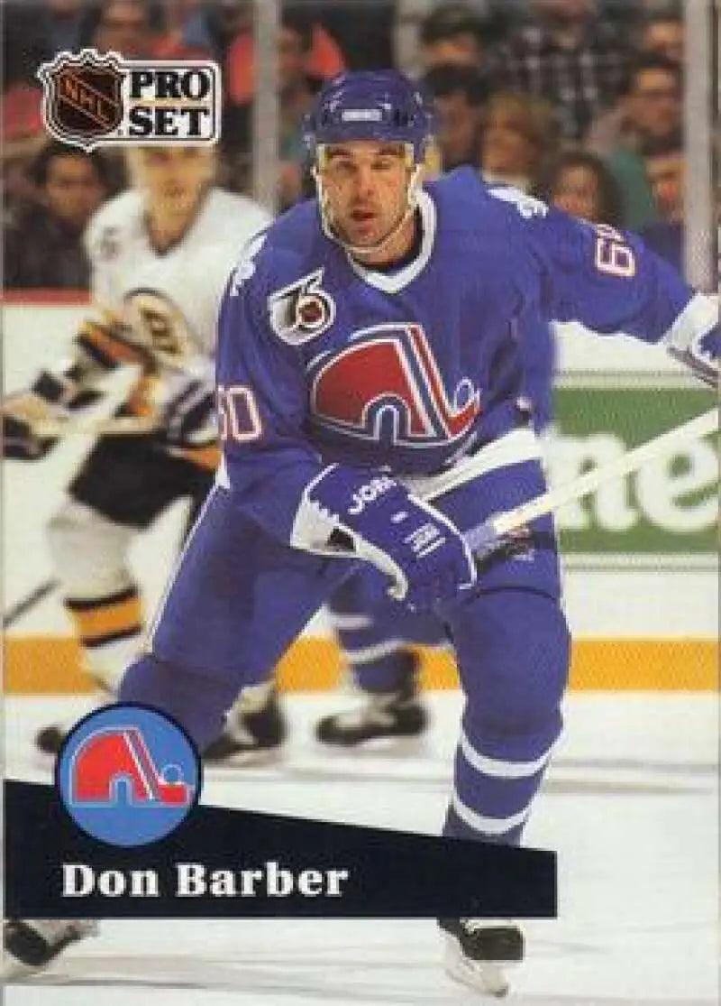1991-92 Pro Set #464 Don Barber Hockey Card of Quebec Nordiques in blue uniform