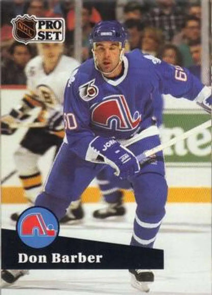 1991-92 Pro Set #464 Don Barber Hockey Card of Quebec Nordiques in blue uniform