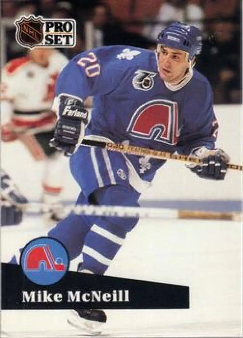 NHL Pro Set Hockey Card of Mike McNeill in Quebec Nordiques blue jersey number 20