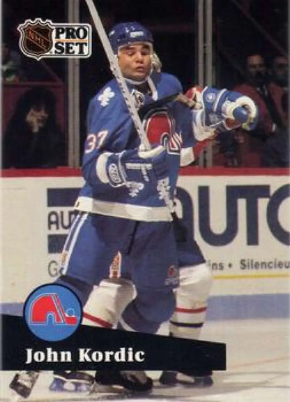 John Kordic in action for the Quebec Nordiques wearing jersey number 37 hockey card