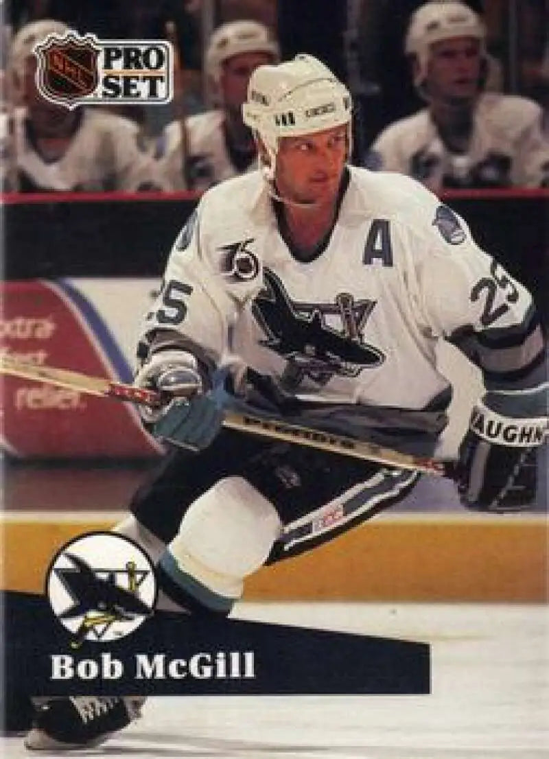 NHL Pro Set hockey card of Bob McGill, St. Louis Blues player, number 25 in white jersey