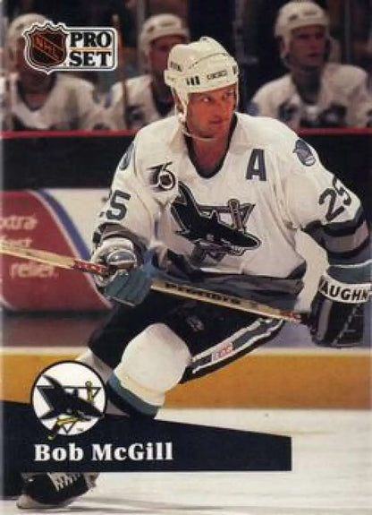 NHL Pro Set hockey card of Bob McGill, St. Louis Blues player, number 25 in white jersey