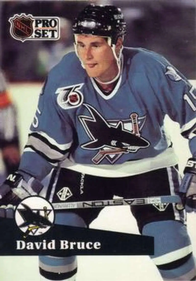 NHL Pro Set card featuring David Bruce in a San Jose Sharks teal jersey from 75th anniversary
