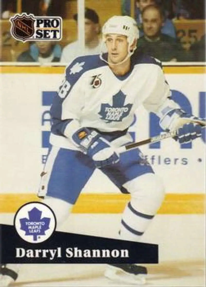 1991-92 Pro Set #490 Darryl Shannon Toronto Maple Leafs Hockey Card in white and blue uniform