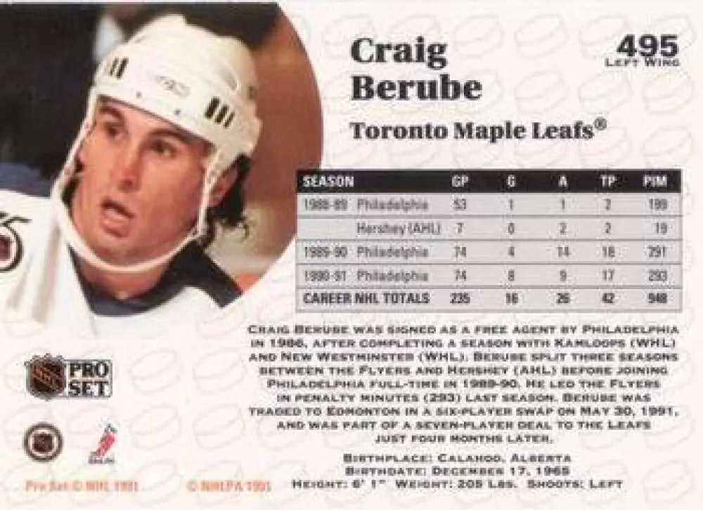 Hockey trading card of Craig Berube, Toronto Maple Leafs, from Pro Set 1991-92