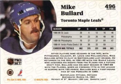 Hockey trading card of Mike Bullard in blue Toronto Maple Leafs helmet