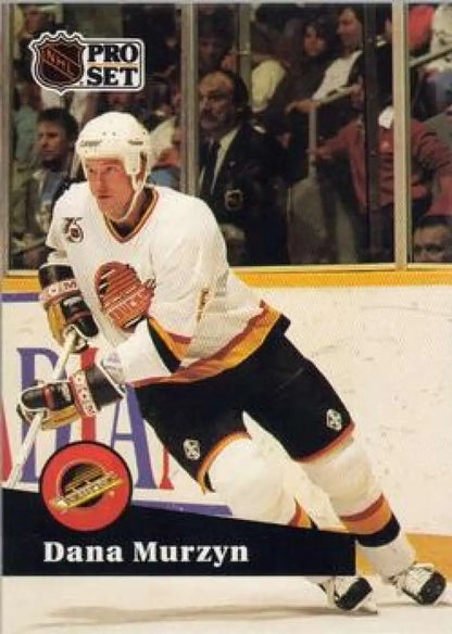 NHL Pro Set hockey card featuring Dana Murzyn in Vancouver Canucks uniform skating