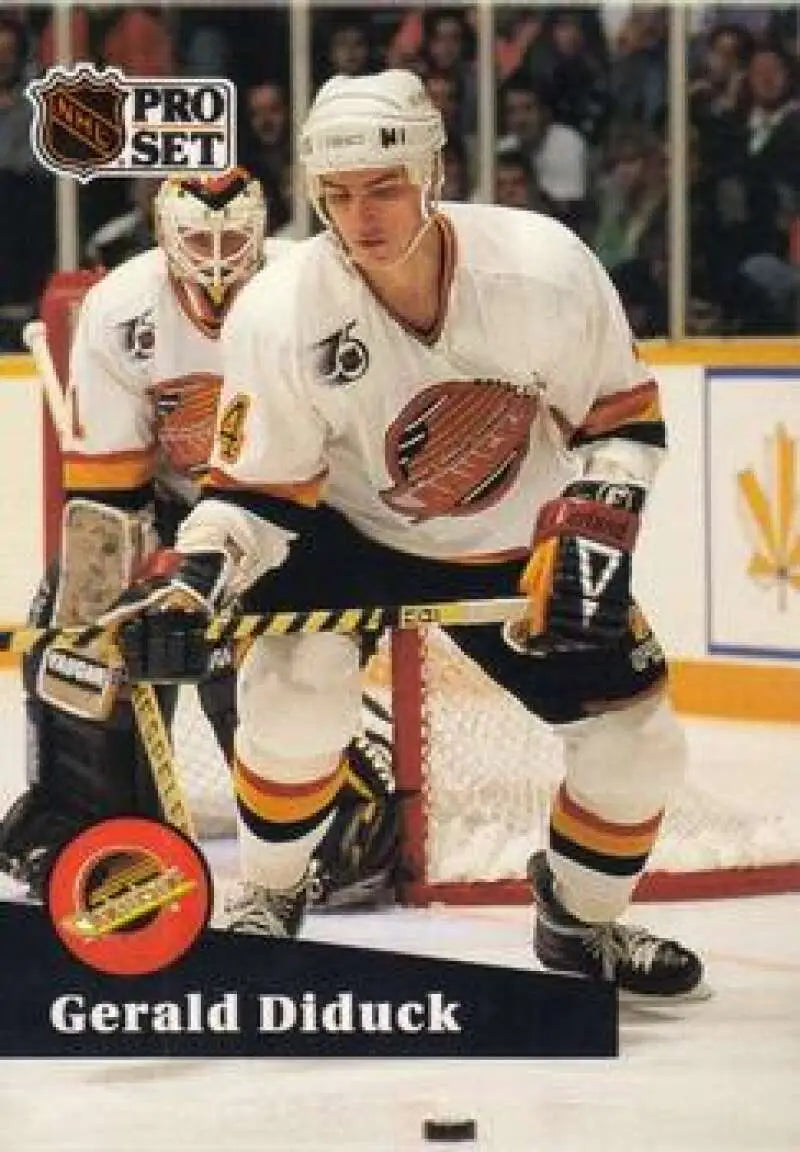 NHL Pro Set hockey card of Gerald Diduck in Vancouver Canucks white uniform