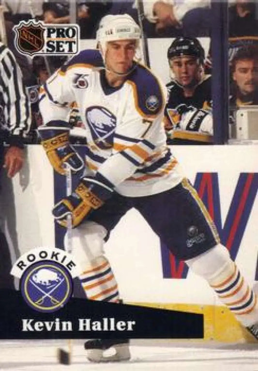 Hockey trading card of Kevin Haller, Buffalo Sabres player, 1991-92 Pro Set RC