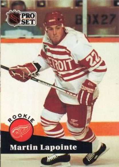 Detroit Red Wings Martin Lapointe 1991-92 Pro Set hockey card in red and white jersey