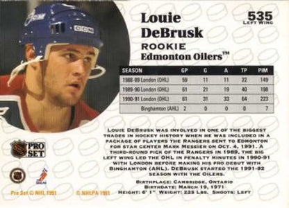 1991-92 Pro Set #535 Louie DeBrusk NM-MT RC Rookie Edmonton Oilers Hockey Card - Hockey Card