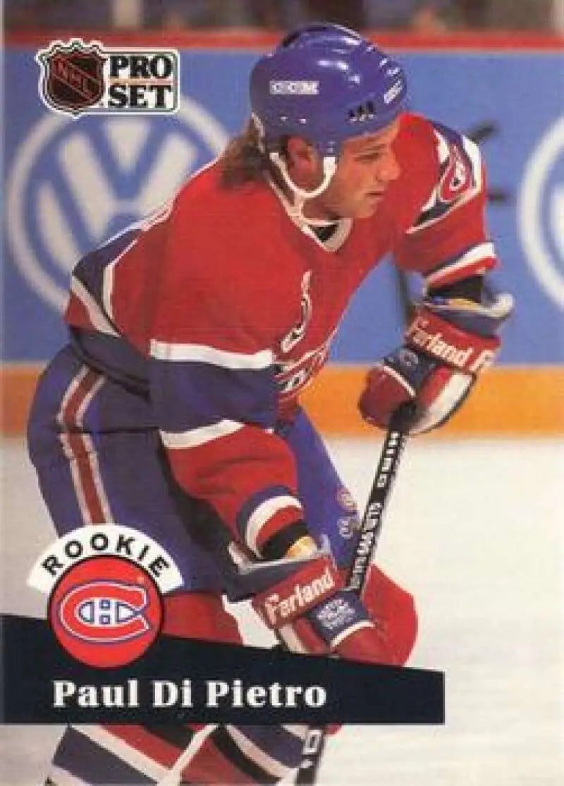 NHL Pro Set hockey card of Paul DiPietro in classic Montreal Canadiens jersey