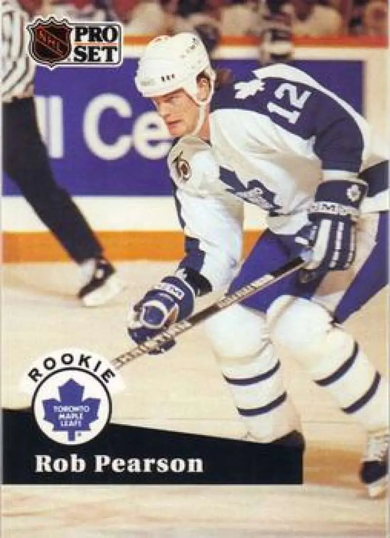 NHL Pro Set hockey card featuring Toronto Maple Leafs player Rob Pearson #12 in action