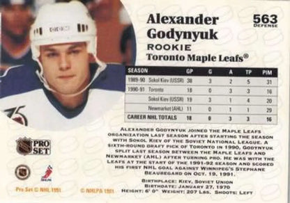 Hockey trading card of Alexander Godynyuk from the Toronto Maple Leafs 1991-92 season