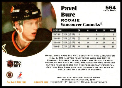 Pavel Bure Vancouver Canucks hockey card from the 1991-92 Pro Set collection