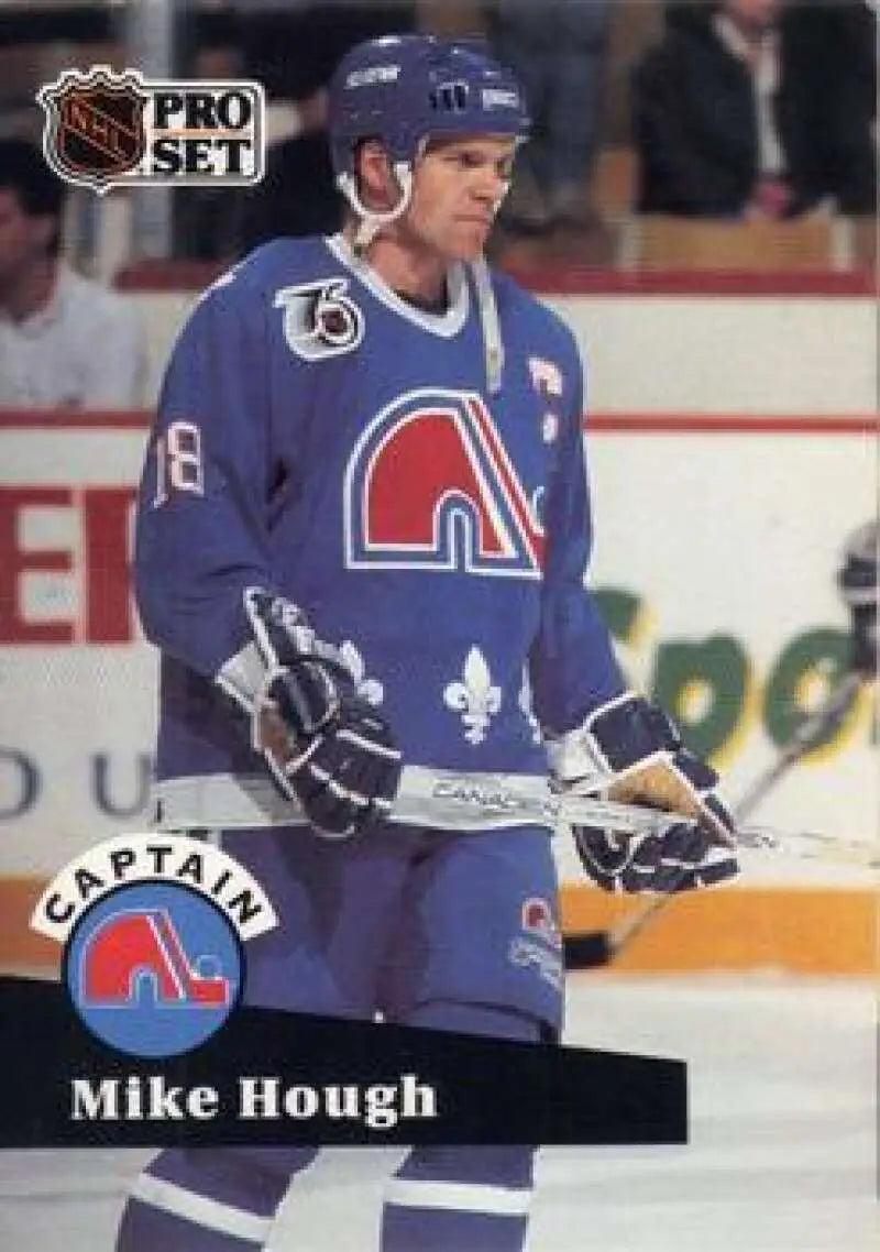 Mike Hough Quebec Nordiques hockey card in classic blue jersey with fleur-de-lis logo