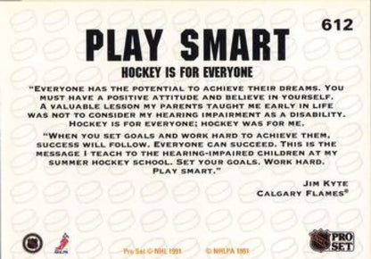Motivational hockey card featuring PLAY SMART quote for Calgary Flames Jim Kyte