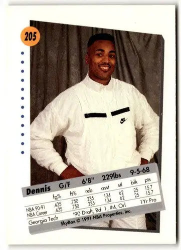 Original gloss basketball trading card featuring Dennis Scott from 1991-92 SkyBox Simply Sandoval sports cards