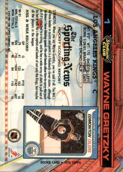 Wayne Gretzky 1991-92 Topps Stadium Club card featuring Los Angeles Kings player
