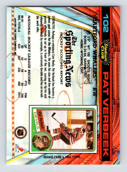 1991-92 Topps Stadium Club Pat Verbeek Hartford Whalers Hockey Card with holographic design