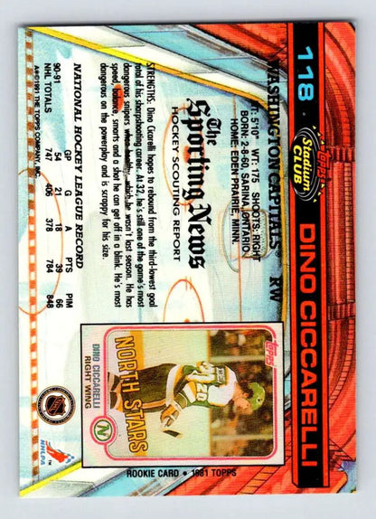 Dino Ciccarelli Washington Capitals hockey card with player stats and information on back