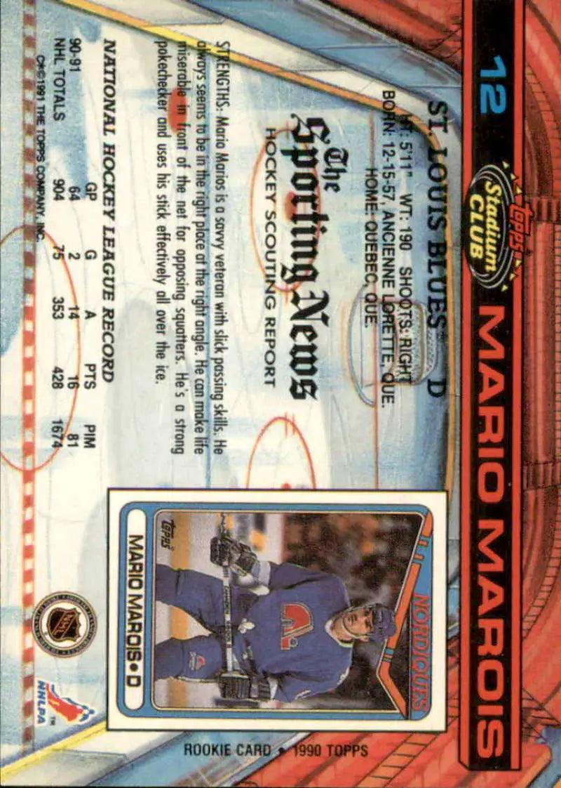 Hockey card of Mario Marois in blue jersey for St. Louis Blues collectors