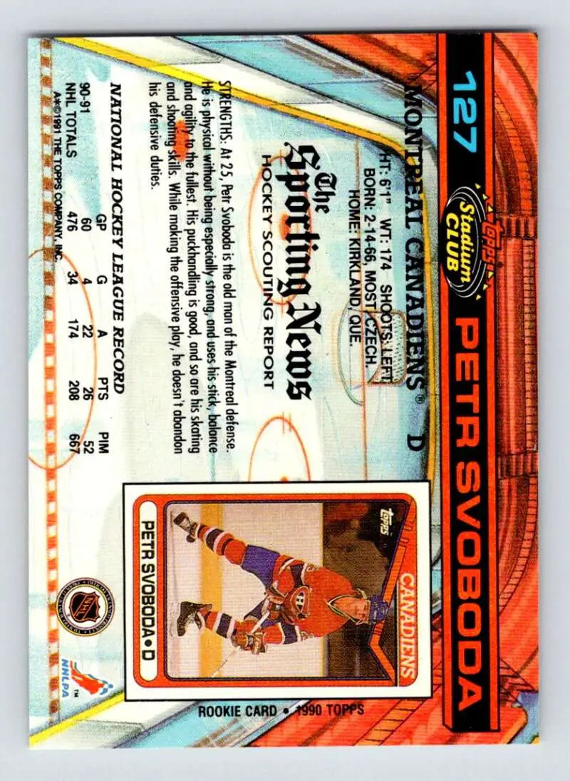 Hockey card of Petr Svoboda in action with the Montreal Canadiens