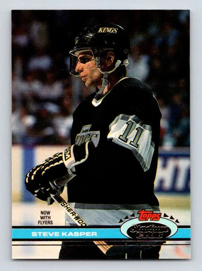 Hockey trading card of Steve Kasper in black Los Angeles Kings jersey, Topps Stadium Club