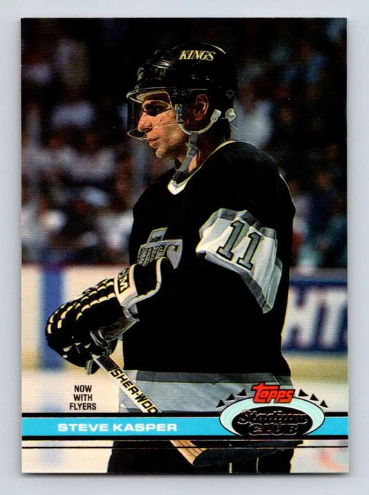 Hockey trading card of Steve Kasper in black Los Angeles Kings jersey, Topps Stadium Club
