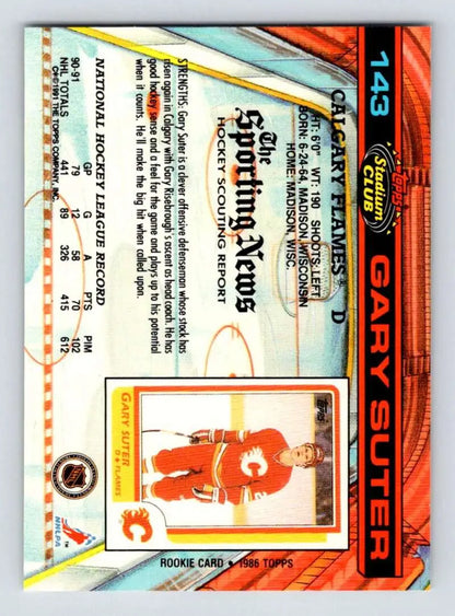 Gary Suter Calgary Flames Hockey Card with red silhouette and holographic design