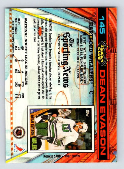 New York Jets football player trading card with Topps Stadium Club design and Dean Evason