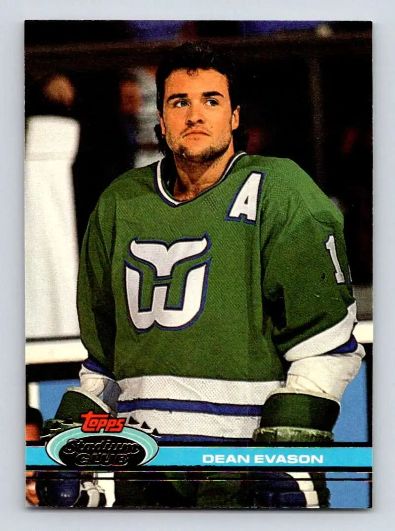 Hockey trading card of Dean Evason in Hartford Whalers jersey from Topps Stadium Club