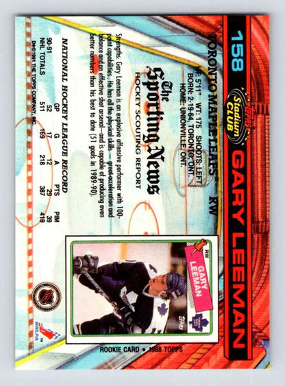 1991-92 Topps Stadium Club Gary Leeman Toronto Maple Leafs hockey card on ice