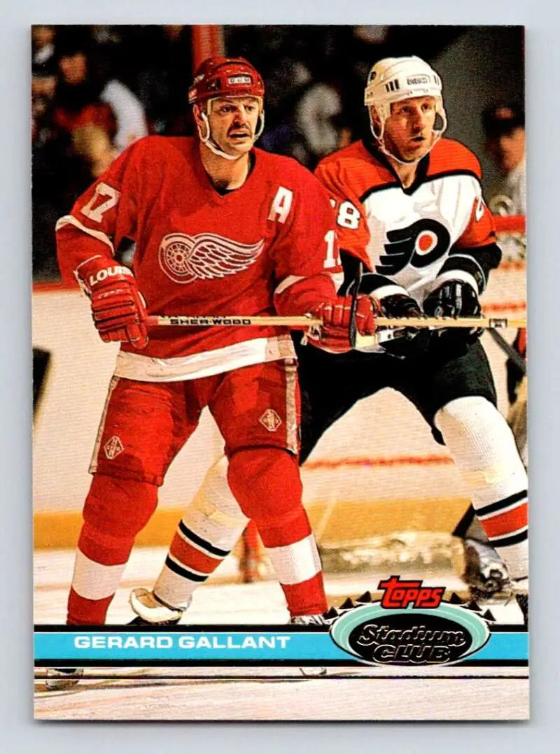 Hockey trading card featuring Gerard Gallant of the Detroit Red Wings in action