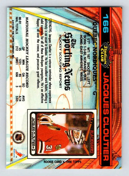Metallic Quebec Nordiques Jacques Cloutier Hockey Card from Topps Stadium Club