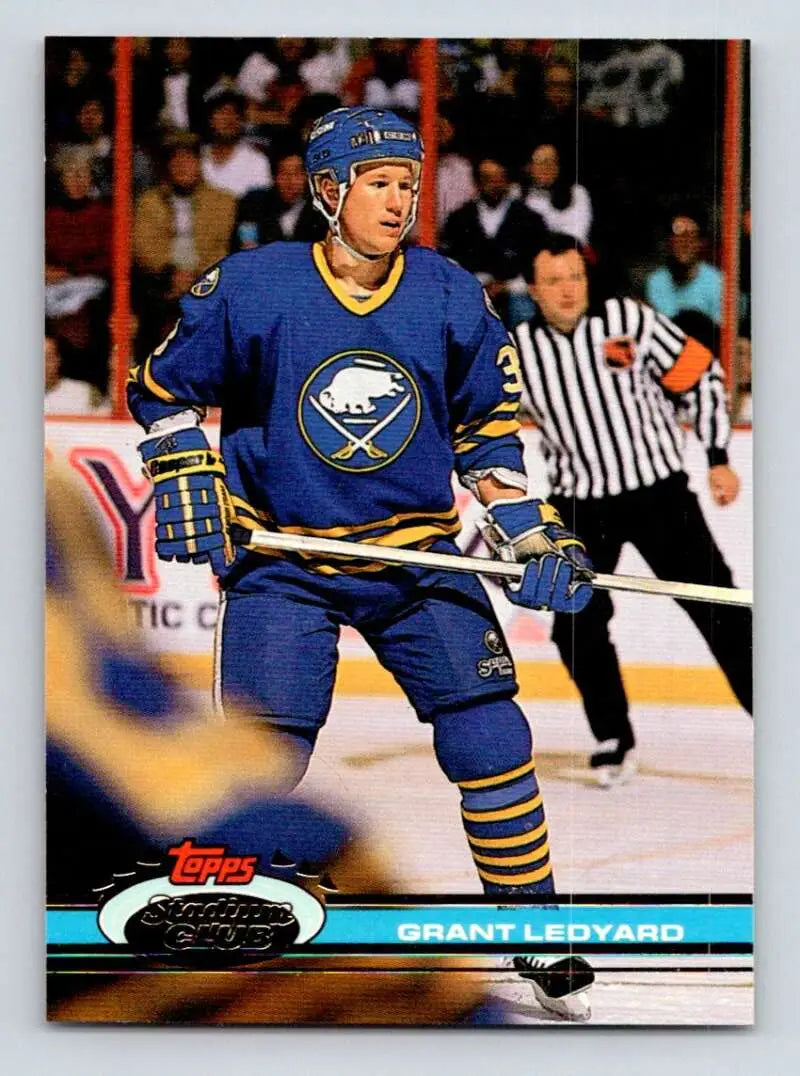 Buffalo Sabres player Grant Ledyard in blue and yellow uniform on Stadium Club card