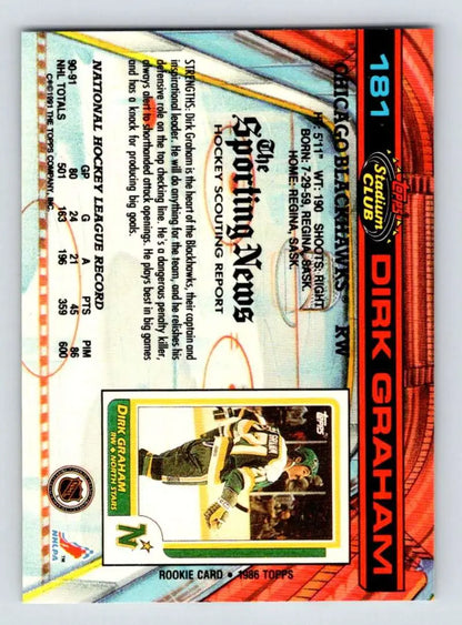 Hockey card featuring Dirk Graham in the 1991-92 Topps Stadium Club design