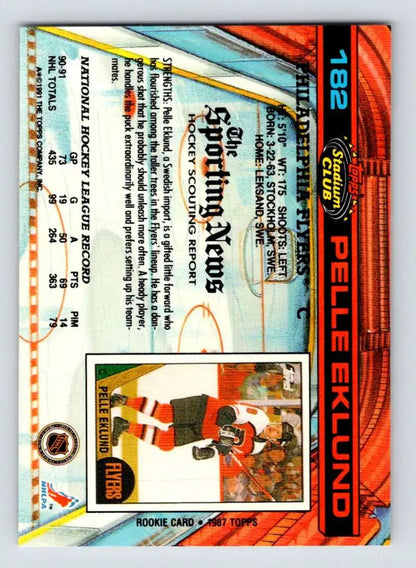 Pelle Eklund Philadelphia Flyers Stadium Club hockey card with orange and blue design
