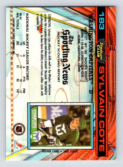 Trading card of Sylvain Cote in dark jersey 27 for Washington Capitals hockey card