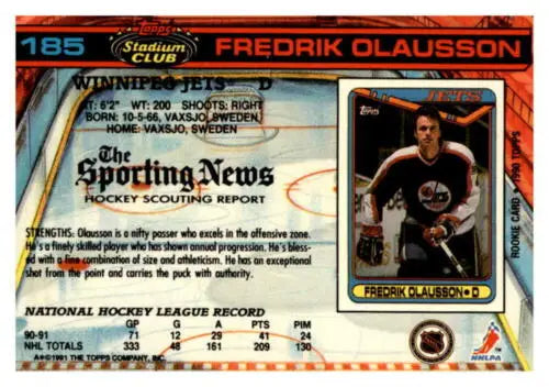 Fredrik Olausson hockey card from 1991-92 Topps Stadium Club in original gloss quality