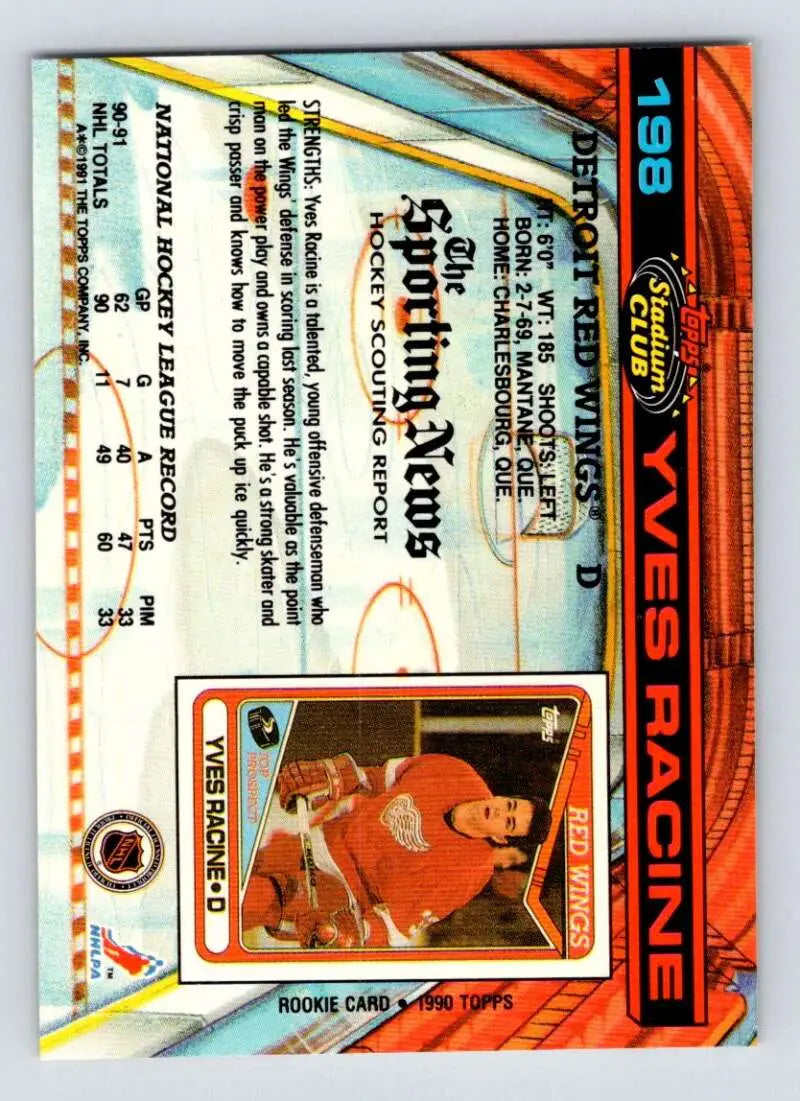 Red Wings player Yves Racine on 1981-82 O-Pee-Chee hockey trading card in red uniform