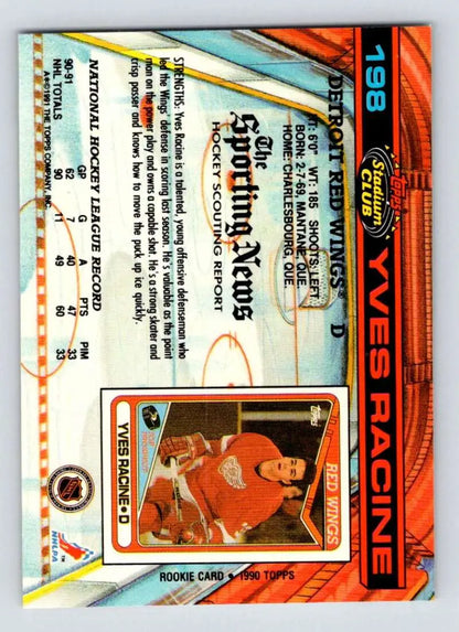 Red Wings player Yves Racine on 1981-82 O-Pee-Chee hockey trading card in red uniform