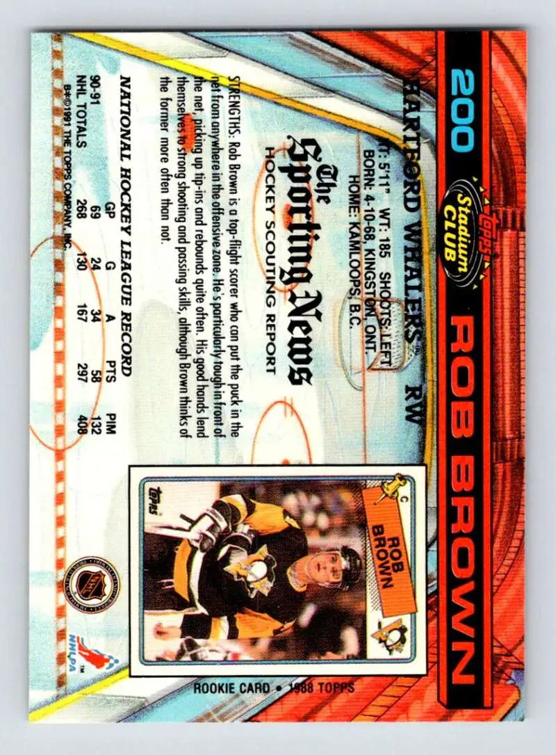 Rob Brown Hartford Whalers trading card from 1991-92 Topps Stadium Club set