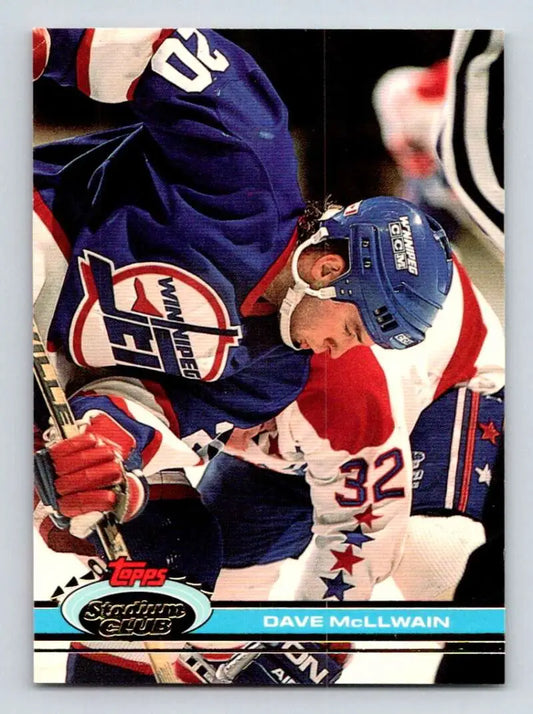 Hockey player in Winnipeg Jets uniform for 1991-92 Topps Stadium Club Dave McLlwain card