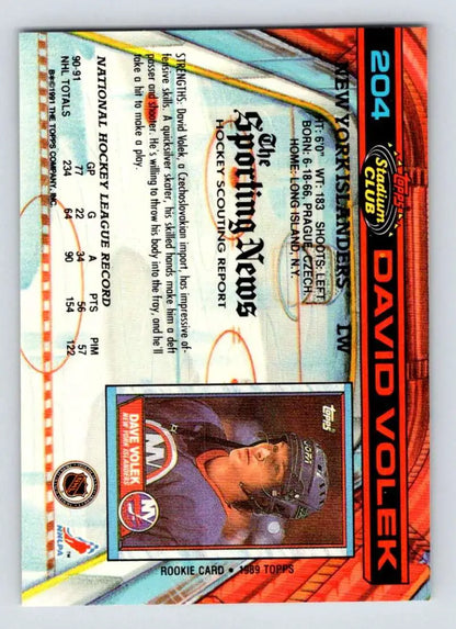 Holographic Topps Stadium Club David Volek hockey card for New York Islanders collectors