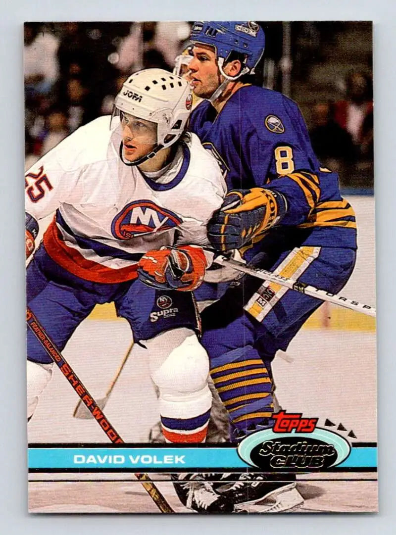 David Volek 1991-92 Topps Stadium Club Hockey Card featuring New York Islanders action