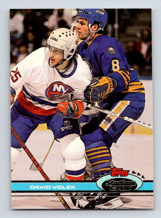 David Volek 1991-92 Topps Stadium Club Hockey Card featuring New York Islanders action