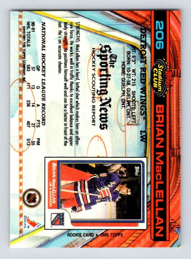 Holographic trading card of Brian MacLellan in blue Detroit Red Wings uniform